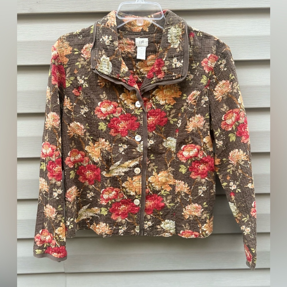 Vintage J Jill size MT Fall Floral quilted cotton jacket boho Cottagecore - Picture 2 of 4